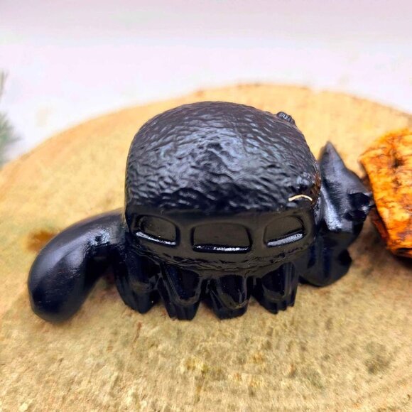 Nature Black Obsidian Hand Carved Cat Bus 3" Decor Figure - Picture 2 of 10